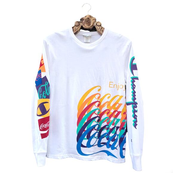 Champion X Coca Cola Logo Long Sleeved Shirt White Limited Edition Collab Small - Picture 1 of 9